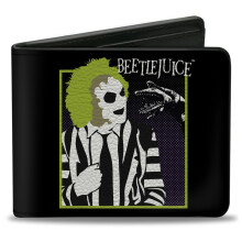 Buckle-Down Warner Bros. Horror Movies Wallet, Bifold, Beetlejuice and Sandworm Pose with Title Logo Black, Vegan Leather