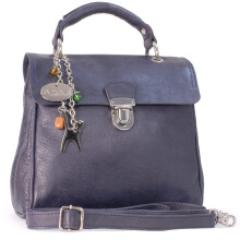 Catwalk Collection Handbags - Women's Leather Cross Body Bag - Medium Top Handle Bag - Adjustable Detachable Shoulder Strap - Pandora - Blue