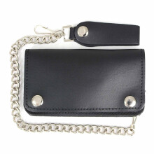 Milwaukee Leather MLW7802 Men's 6? Leather Long Bi-Fold Biker Wallet w/Anti-Theft Stainless Steel Chain, Black, One Size, Classic