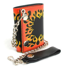 Milwaukee Leather MLW7832 Men's 4? Leather ?Flamed? Tri-Fold Biker Wallet w/Anti-Theft Stainless Steel Chain, Black, One Size, Classic