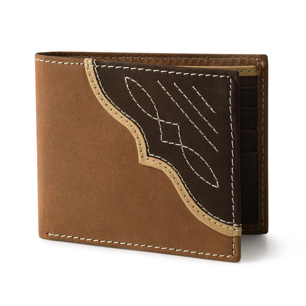Photos - Wallet Wrangler Men's Bifold  with Contrast Corner Patch, Genuine Leather, Gift for Him, Brown, One Size, Western Brown 49012 