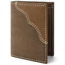 Wrangler Men's Bifold Wallet with Contrast Corner Patch, Genuine Leather, Gift for Him, Mini Vertical, Western