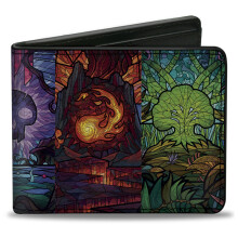 Buckle-Down Magic the Gathering Wallet, Bifold, Magic the Gathering Stained Glass Mana Symbols Multi Color, Vegan Leather, Multicolor, 4.0" x 3.5",