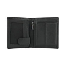 Police Men's Genuine Leather Vertical Bifold Wallet - Slim Design, Double ID Window, Zip & Coin Pocket, Black, Gift Box