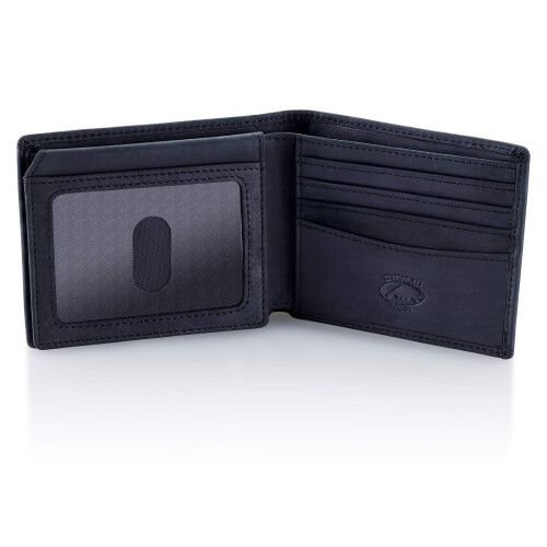 Stealth Mode Men's Leather Bifold Wallet with RFID Blocking (Black)