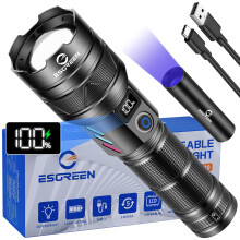 Rechargeable Torches LED Super Bright 500000 Lumens, Powerful USB C LED Torch Light with Mini UV 365nm Touch, High Power Tactical Flashlight, Strong