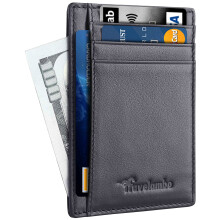 Travelambo Front Pocket Minimalist Leather Slim Wallet RFID Blocking Medium Size, Black Matte, One Size, Minimalist