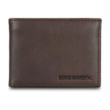 Eddie Bauer Men Signature Bifold Passcase Wallet (Available in Ripstop Nylon, Cotton Canvas, or Leather), Brown, One Size