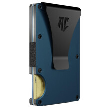 APEX CARRY Men's Minimalist Credit Card Holder - Slim Wallet for Men with RFID Blocking - Front Pocket Metal Wallet with Money Clip, Navy, Minimalist