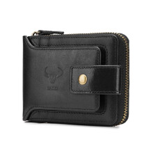 RFID Men Leather Zipper Wallet Zip Around Wallet Bifold Multi Card Holder Purse
