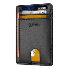 Buffway Slim Minimalist Front Pocket, RFID Blocking Leather Wallets for Men and Women, Sand Black, Small, Minimalist