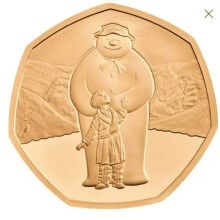 2019 24K carat Gold Plated The Snowman? Brilliant Uncirculated Christmas 50p Fifty Pence Coin with Capsule Holder in a Pouch Wallet