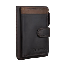 STILORD 'Garrett' Leather Card Holder with Key Case Vintage Mini Wallet RFID Protection Small Leather Purse for Men and Women in Gift Box, Colour:Dark