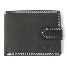 JCB - Mens Genuine Leather Wallets | Tri Fold Button Close Wallet RFID Protected (Black Box, Black)