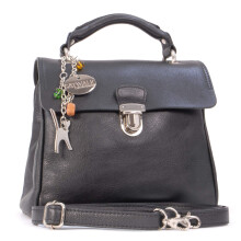 Catwalk Collection Handbags - Women's Leather Cross Body Bag - Medium Top Handle Bag - Adjustable Detachable Shoulder Strap - Pandora - Black