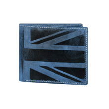 Hudson & James Designer London Real Distressed Leather Mens Wallet with Zip Coin Pocket Credit Carder Holder Bifold Purse UK Union Jack (Blue)