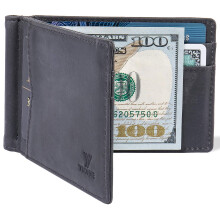 YBONNE Mens Slim Wallet with Money Clip Front Pocket RFID Blocking Thin Bifold Leather Card Holder Minimalist Mini Billfold, Waxy Full-grain Pebble