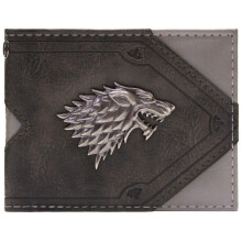 Westeros GoT House Stark Throne Silver Direwolf Emblem Wallet Bi-Fold ID & Card Holder, Grey