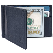 YBONNE Mens New Slim Wallet with Money Clip Front Pocket RFID Blocking Bifold Leather Card Holder Minimalist Mini Billfold Gift Box - blue - Medium