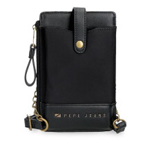 Pepe Jeans Morgan Messenger Bag Mobile Phone case Black 9.5x16.5cm Polyester and PU by Joumma Bags, Black/White, One Size, Shoulder Bag Mobile Phone