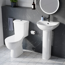 Nes Home White 450mm Round Slim Edge Pedestal Basin with Closed Coupled Toilet