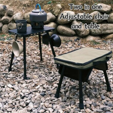 Outdoor Table and Chair Dual-Use Table, Liftable Portable Stool Outdoor Fishing Camping Chair Desk A
