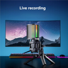 USB Gaming Microphone with Articulated Arm,White Computer Condenser Mic for PC Recording Podcasting Streaming A
