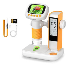 Digital Microscope for Children with Alarm Clock, Portable Microscope with 1000x Magnification, 2 Inch Screen, 8GB Card
