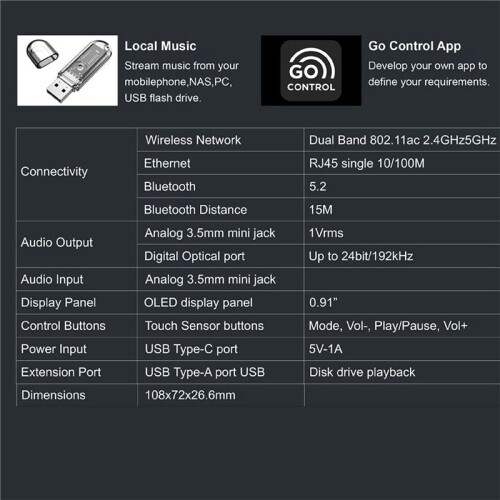 LP10 Wireless Music Streamer with  Cast Stream From Favorite APP Display Panel Digital & Analog Output EU Plug 2