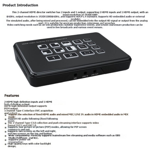Dual -Compatible Live Streaming Video  2CH Live Broadcast Camera Video Mixer Switcher EU Plug 1