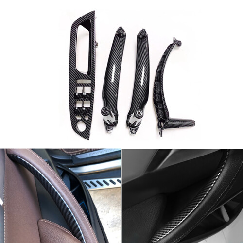 4PCS Car Interior Window Lift  Panel Door Handle Pull Cover Trim for- E70 E71 E72 X5 X6 2007-2014 Carbon Fiber 1