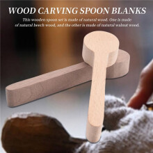 2Pcs Wood Carving Spoon Blank Set Beech and Walnut Unfinished Wooden Whittling Carving Kit for Beginner Whitteler