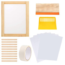 Screen Printing Kit, 10 x 14 Inch Wood Silk Screen Printing Frame with 110 White Mesh, Screen Printing Squeegees