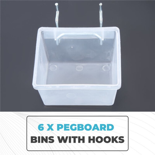 6 Pack Pegboard Clear Bins, Pegboard Bins Hooks, DIY Pegboard Accessories, Workbench Small Bins Fit 1/4 -1/8 Peg Board 2