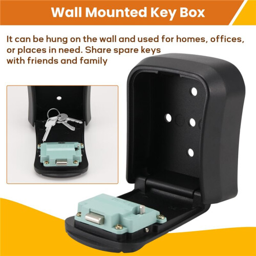 Key Box Wall Mounted  Key Safe Outdoor Key Box with Resettable 4-Digit Numeric Code Waterproof Key Box (Black) 1