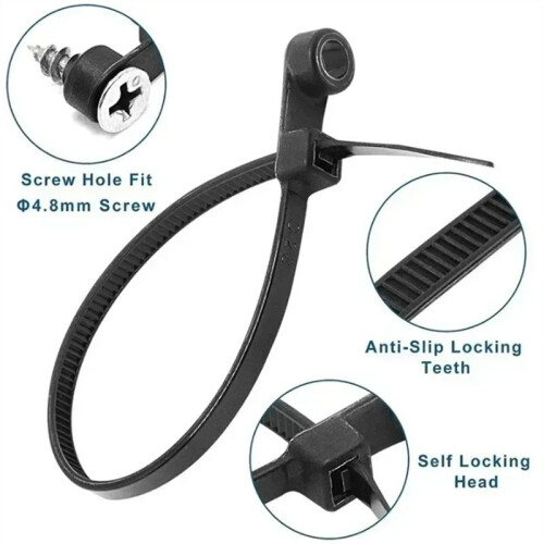 300Pcs Screw Hole Cable Ties Reusable Fixed Nylon Cable Ties Self-Locking Cord Tie Straps Fastening Loop 2