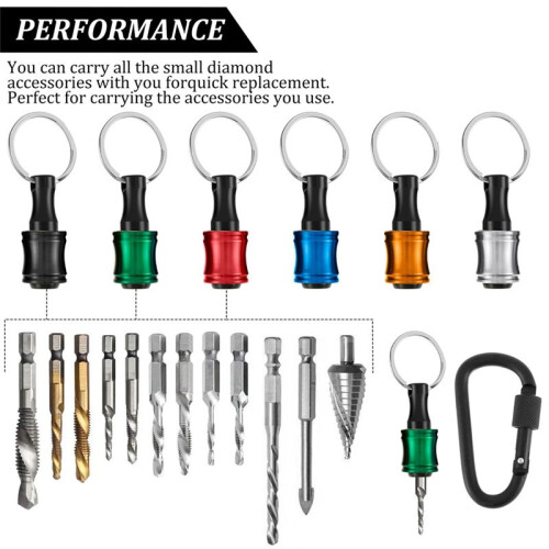 4Sets Hex Shank Screwdriver Bits Holder, Bit Holder Keychain for Impact Driver with Black Carabiner