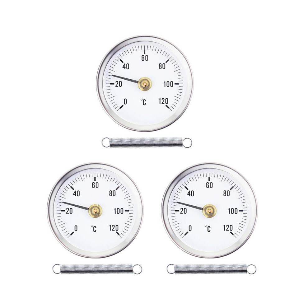 Kepptory 3Pcs Stainless Steel Contact Pipe Thermometer For Accurate Hot Water Pipe Temperature Monitoring 63Mm Bimetal