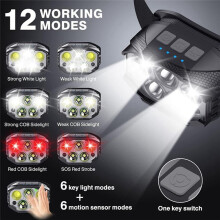 2pcs Strong Light 5LED Portable Light Lamp USB Rechargeable Outdoor Cycling Hiking Night Fishing Sensor Headlight