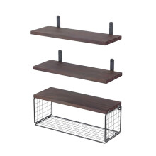 Bathroom Shelves over Toilet, Floating Bathroom Wall Shelves with Wire Basket, Shelf for Wall Decor Brown