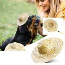 Retro-Bauernhut für Katzen und Hunde, Strohmütze für Kleine und Mittelgroße Haustiere, Welpen und Kätzchen, Niedliche Kostümaccessoires
