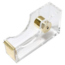 Clear Acrylic Gold 1 Inch Core Desktop Adhesive Tape Dispenser Cutter with Tape Office School Gift Idea