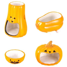 Cartoon Pumpkin Hamster Daily Necessities Set Ceramic Hamster Food Bowl Cooling Bathtub Cute Hamster Nest 4pcs