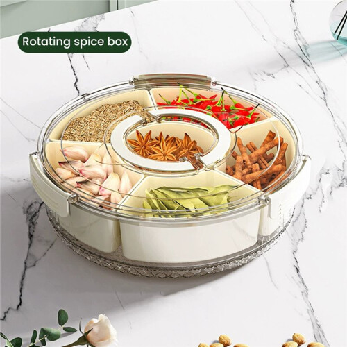 Round, Rotatable, Six-Compartment Refrigerator Storage Box, Picnic Fruit Storage Box, Kitchen Condiment Storage Box 1
