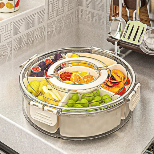 Round, Rotatable, Six-Compartment Refrigerator Storage Box, Picnic Fruit Storage Box, Kitchen Condiment Storage Box 2