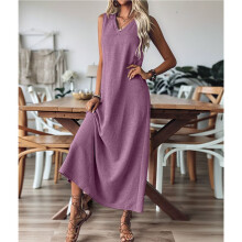 Summer Dresses for Women Cotton Linen Maxi Dress Casual Sleeveless Solid Long Sundress Light S