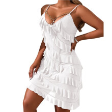 Women'S Bodycon V Neck Sleeveless Spaghetti Strap Mesh Ruched Club Party Short Dress White M