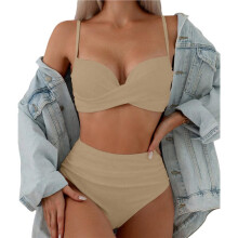 Women'S 2 Piece Bikini Set Spaghetti Strap High Cut Push Underwire Swimsuit Khaki XL