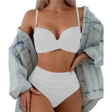 Women'S 2 Piece Bikini Set Spaghetti Strap High Cut Push Underwire Swimsuit White M