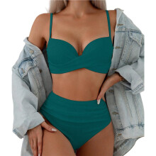 Costume da Bagno da Donna con Ferretto, Push-, Scollo Alto e Spalline Sottili, 2 Pezzi Verde XL